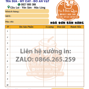 HOÁ ĐƠN TRÀ SỮA